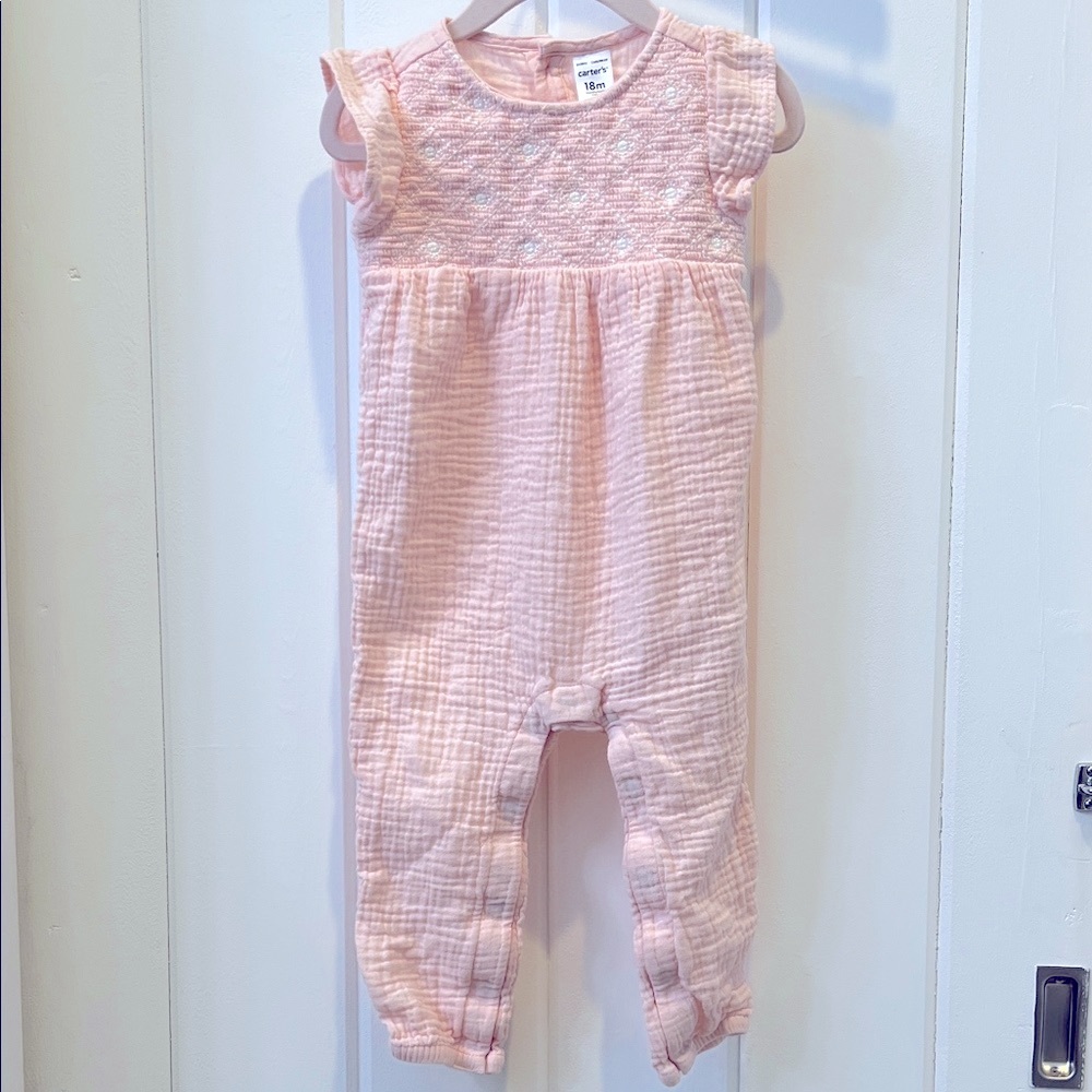 Carters Cotton Gauze Pink Baby Jumpsuit
